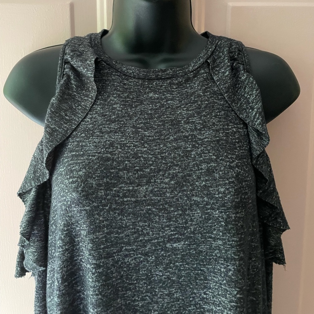 Jolt Dark Gray Cold Shoulder Ruffle Sweater - Soft Material- Size Small - Picture 2 of 10